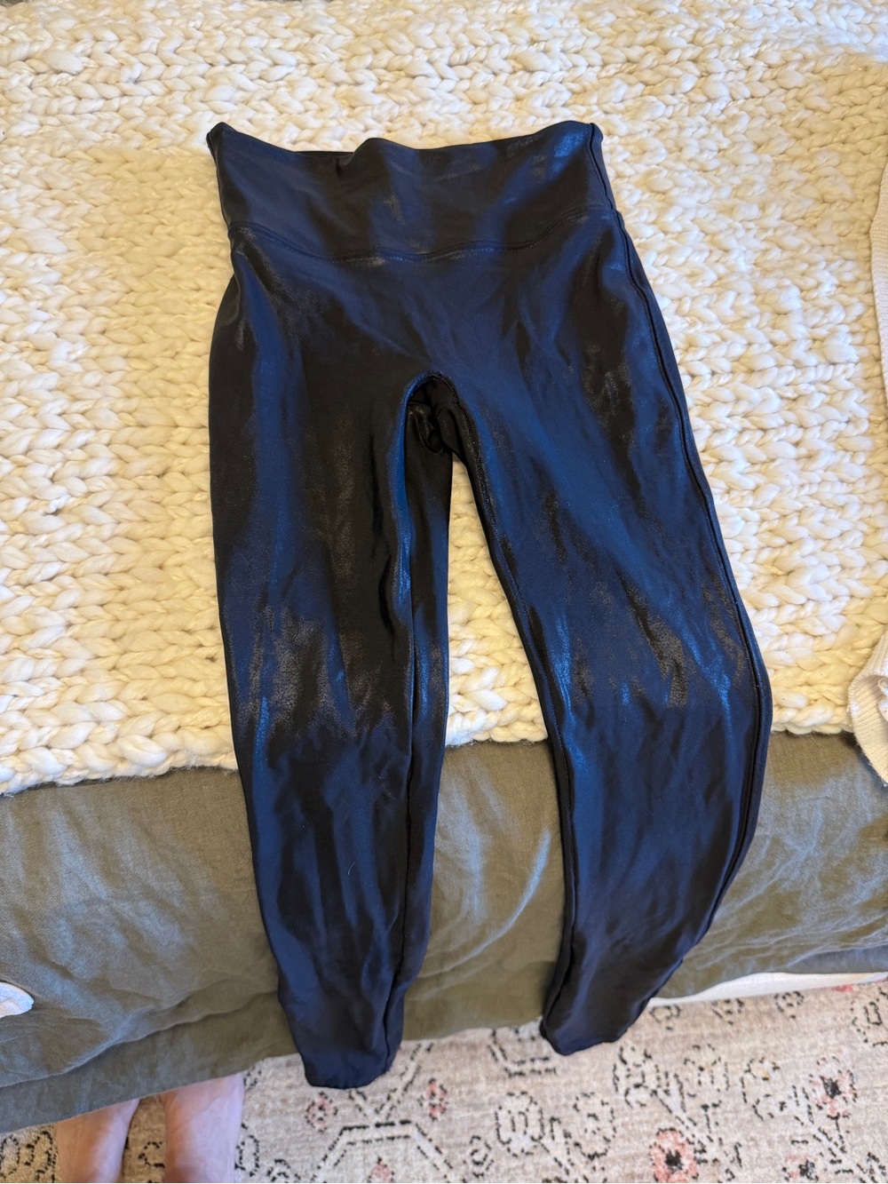 SPANX Black Shiny High-Waist Leggings